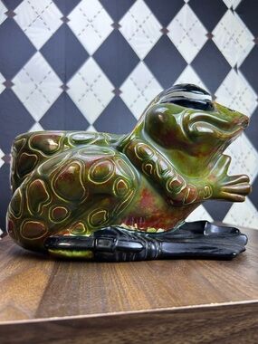 Large Frog Planter Sculptural Ceramic Garden Decor 12” Vintage
